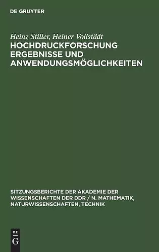 Hochdruckforschung Ergebnisse Und Anwendungsmöglichkeiten cover