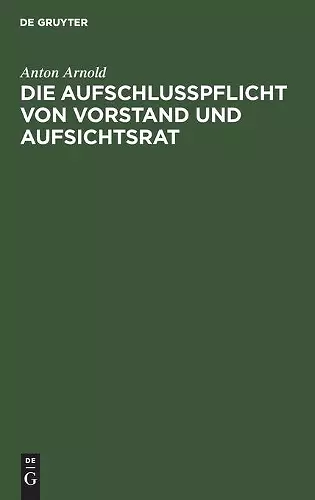 Die Aufschlusspflicht Von Vorstand Und Aufsichtsrat cover