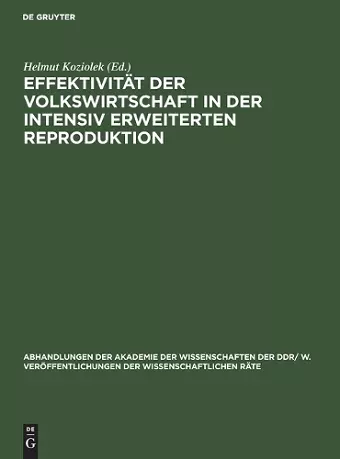 Effektivität Der Volkswirtschaft in Der Intensiv Erweiterten Reproduktion cover