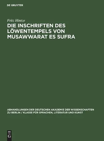 Die Inschriften Des Löwentempels Von Musawwarat Es Sufra cover