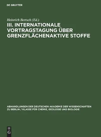 III. Internationale Vortragstagung Über Grenzflächenaktive Stoffe cover