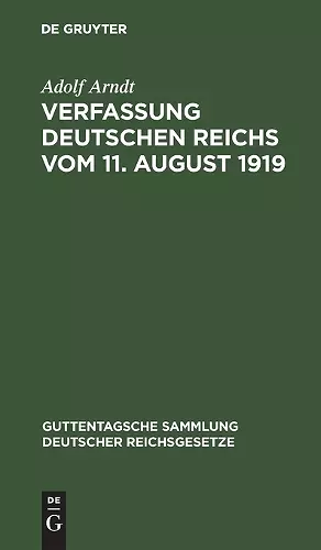 Verfassung Deutschen Reichs Vom 11. August 1919 cover