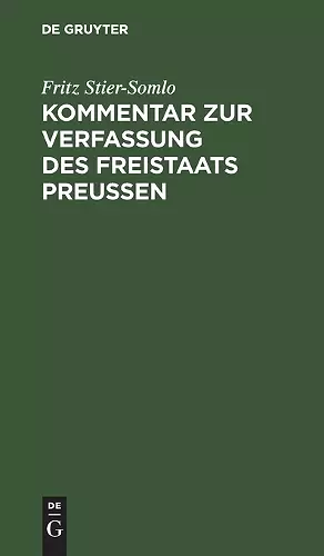 Kommentar Zur Verfassung Des Freistaats Preußen cover