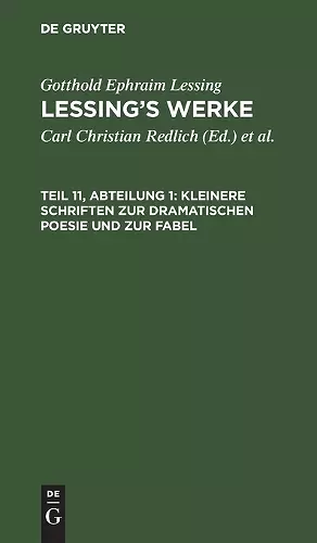 Kleinere Schriften Zur Dramatischen Poesie Und Zur Fabel cover