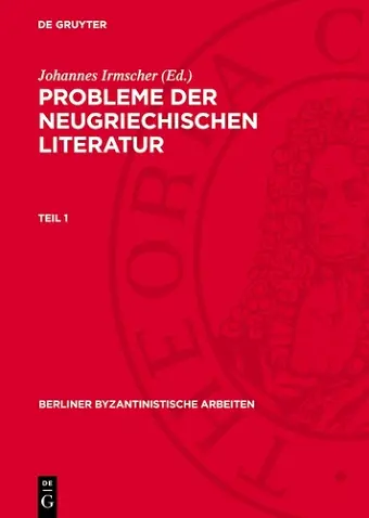 Probleme Der Neugriechischen Literatur. Teil 1 cover