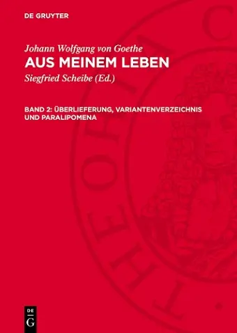 Überlieferung, Variantenverzeichnis Und Paralipomena cover