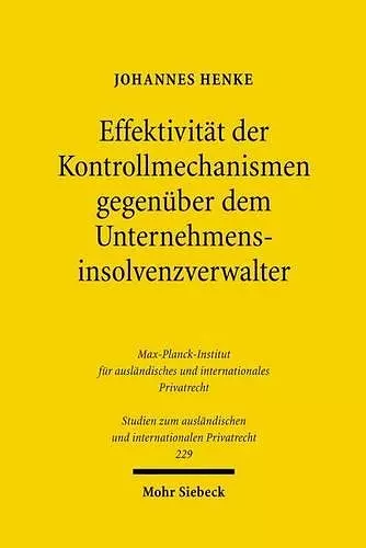 Effektivität der Kontrollmechanismen gegenüber dem Unternehmensinsolvenzverwalter cover