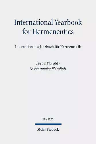 International Yearbook for Hermeneutics/Internationales Jahrbuch für Hermeneutik cover