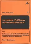 Kurzgefasste Einfuehrung in Die Generative Syntax cover