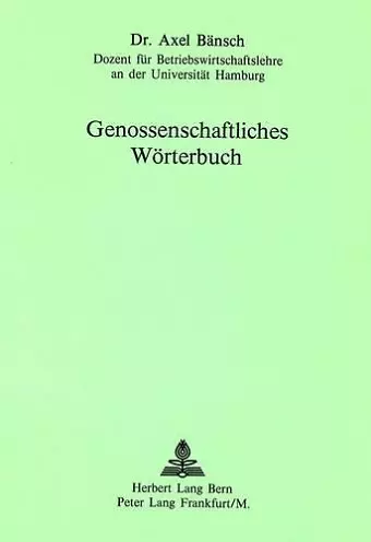 Genossenschaftliches Woerterbuch cover