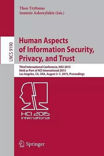 Human Aspects of Information Security, Privacy, and Trust cover