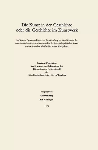 Die Kunst in der Geschichte oder die Geschichte im Kunstwerk cover