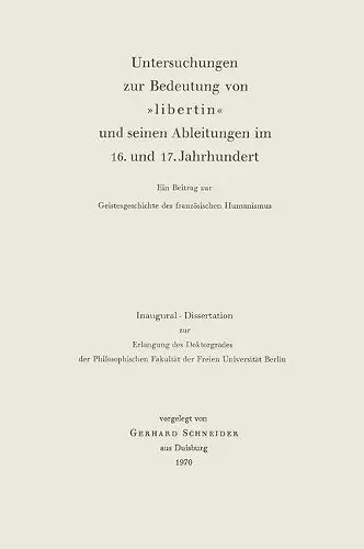 Untersuchungen zur Bedeutung von »Libertin« und seinen Ableitungen im 16. und 17. Jahrhundert cover