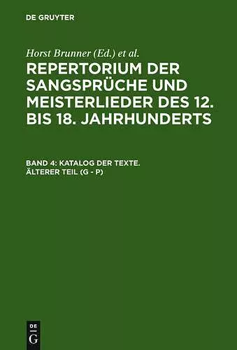 Katalog der Texte. Älterer Teil (G - P) cover