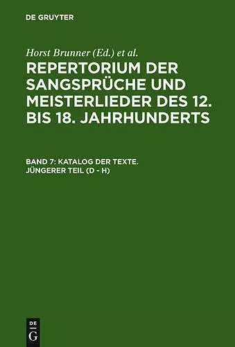 Katalog Der Texte. Jüngerer Teil (D - H) cover