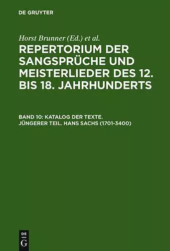 Katalog Der Texte. Jüngerer Teil. Hans Sachs (1701-3400) cover