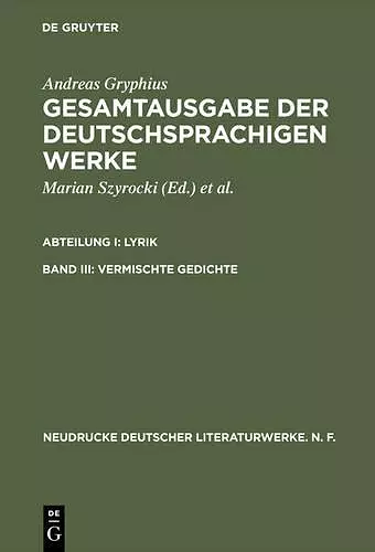 Gesamtausgabe der deutschsprachigen Werke, Band III, Vermischte Gedichte cover