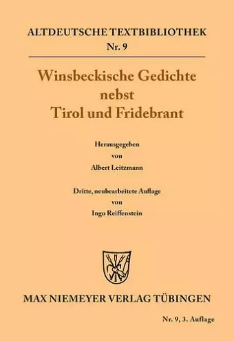 Winsbeckische Gedichte Nebst Tirol Und Fridebrant cover