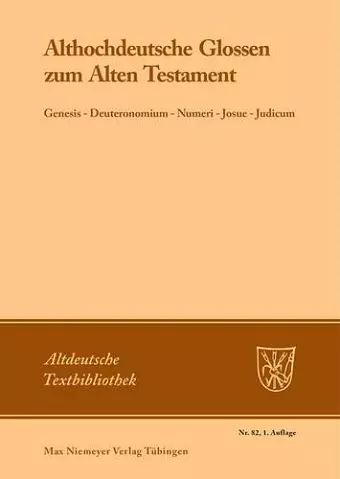 Althochdeutsche Glossen Zum Alten Testament cover