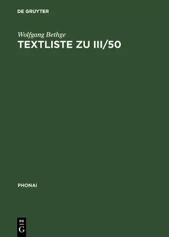 Textliste Zu III/50 cover