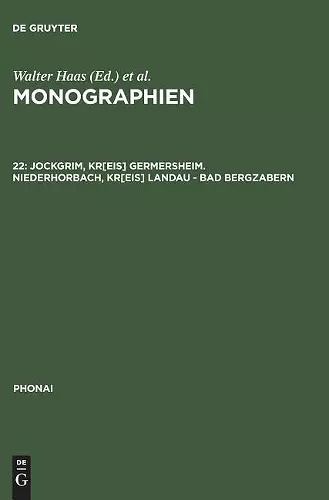Monographien, 22, Jockgrim, Kr[eis] Germersheim. Niederhorbach, Kr[eis] Landau - Bad Bergzabern cover