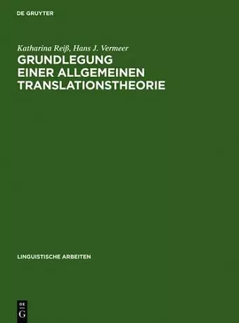 Grundlegung einer allgemeinen Translationstheorie cover