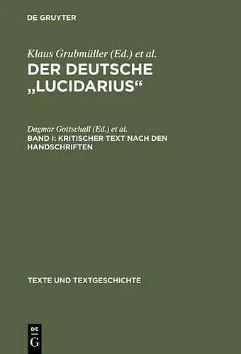 Der deutsche Lucidarius, Band I, Kritischer Text nach den Handschriften cover