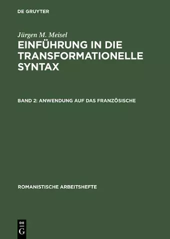 Einführung in die transformationelle Syntax, Band 2, Anwendung auf das Französische cover