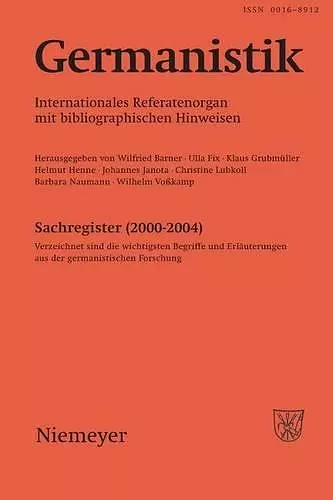 Germanistik, Sachregister (2000-2004) cover