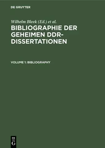 Bibliographie Der Geheimen Ddr-Dissertationen cover
