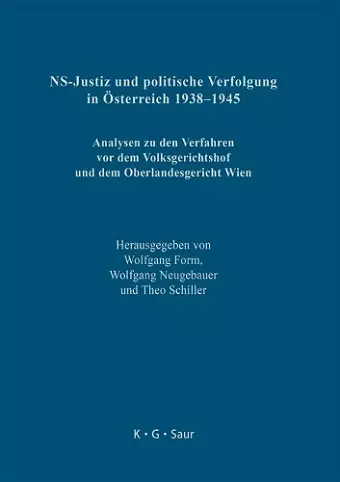 NS-Justiz und politische Verfolgung in Österreich 1938–1945 cover