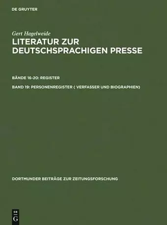 Personenregister ( Verfasser Und Biographien) cover