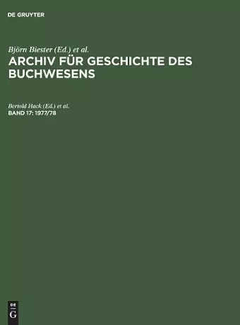 Archiv für Geschichte des Buchwesens, Band 17, 1977/78 cover