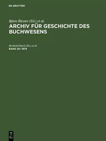 Archiv für Geschichte des Buchwesens, Band 20, Archiv für Geschichte des Buchwesens (1979) cover