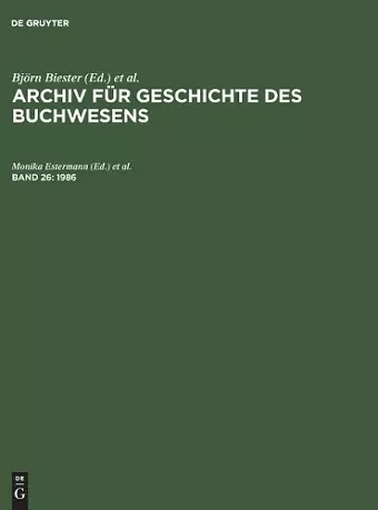 Archiv für Geschichte des Buchwesens, Band 26, Archiv für Geschichte des Buchwesens (1986) cover
