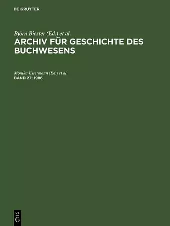 Archiv für Geschichte des Buchwesens, Band 27, Archiv für Geschichte des Buchwesens (1986) cover
