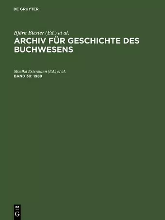 Archiv für Geschichte des Buchwesens, Band 30, Archiv für Geschichte des Buchwesens (1988) cover