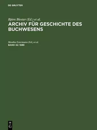 Archiv für Geschichte des Buchwesens, Band 32, Archiv für Geschichte des Buchwesens (1989) cover