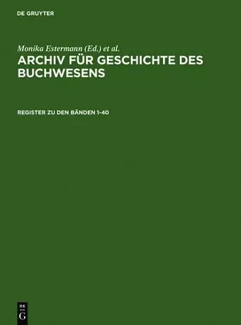 Register Zum Archiv Für Geschichte Des Buchwesens cover