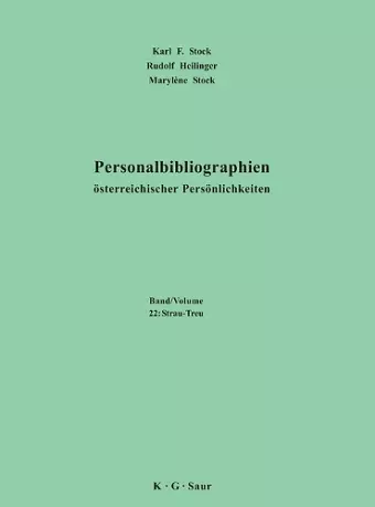 Personalbibliographien Sterreichischer Persnlichkeiten, Volume 22 cover