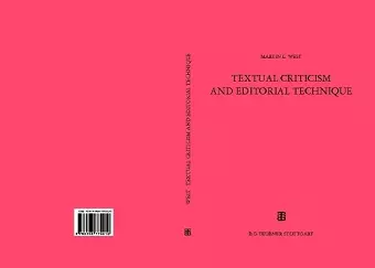 Textual Criticism and Editorial Technique cover