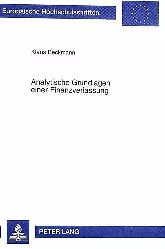 Analytische Grundlagen Einer Finanzverfassung cover