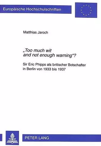«Too Much Wit and Not Enough Warning»? cover
