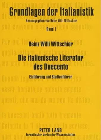 Die Italienische Literatur Des Duecento cover