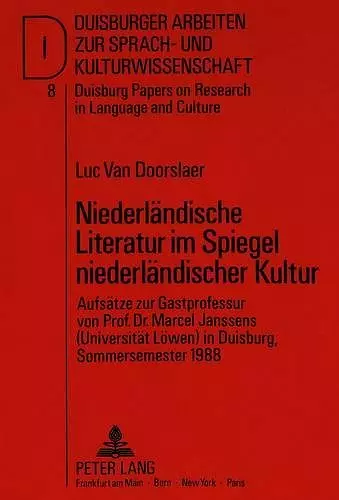 Niederlaendische Literatur Im Spiegel Niederlaendischer Kultur cover