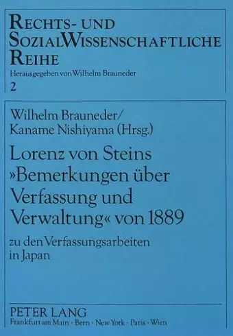 Lorenz Von Steins «Bemerkungen Ueber Verfassung Und Verwaltung» Von 1889 cover