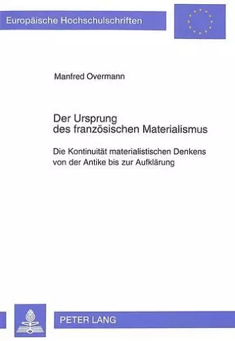 Der Ursprung Des Franzoesischen Materialismus cover