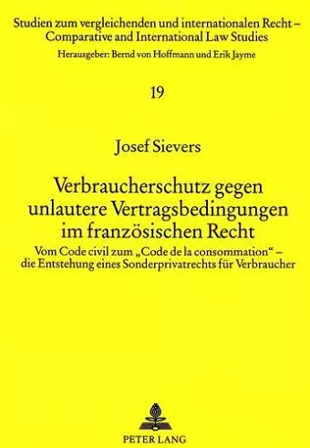 Verbraucherschutz Gegen Unlautere Vertragsbedingungen Im Franzoesischen Recht cover