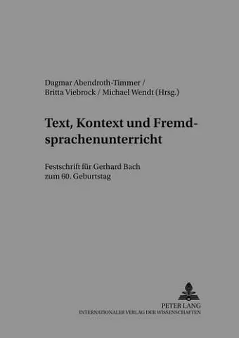 Text, Kontext Und Fremdsprachenunterricht cover