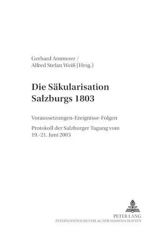 Die Saekularisation Salzburgs 1803 cover